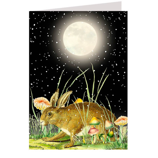 Bunny and Mushrooms by Moonlight Christmas Card ~ England